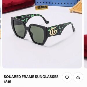 Gucci Black Sunglasses with Green Patterned Temples and Gold GG